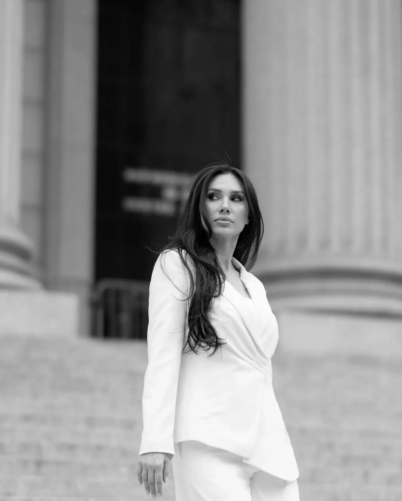 Black and white portrait of woman smiling